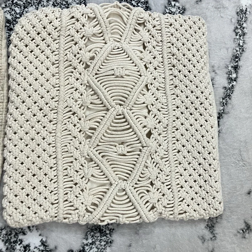 Macrame Pillow Covers Set of 2 Ivory Boho Crochet Decorative Throw Pillow Cases